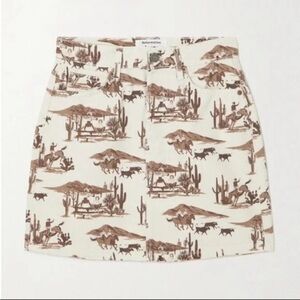 Reformation Jackie high-rise denim miniskirt desert sand Western print size 30